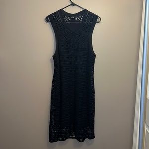 Theory Black Sleeveless Crochet Midi Dress